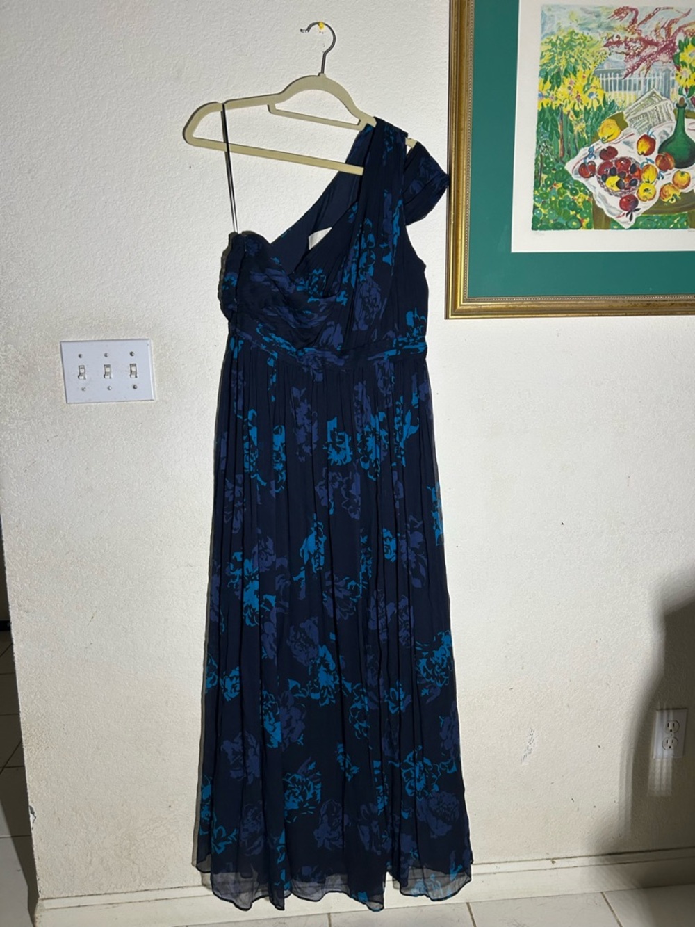 J. Crew Collection Cara Navy Blue Floral One Shoulder Gown | Size 10 - Picture 2 of 7